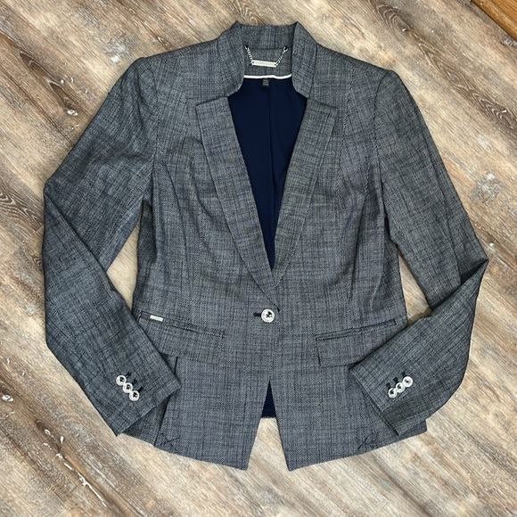 White House Black Market Women's Blazer Size 10 Blue White Office Business - Picture 8 of 15